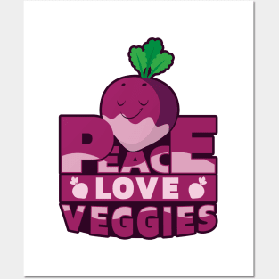 'Peace Love Veggies Vegan' Cool Hippie Peace Retro Gift Posters and Art